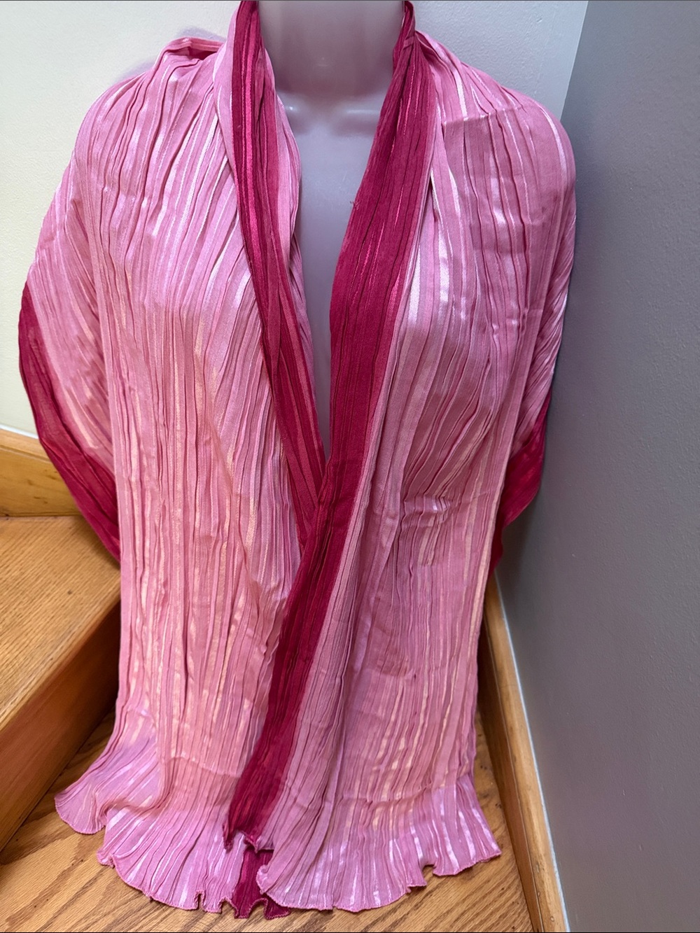 HIBISCO Pink Ombré Plissé Pleated Long Scarf Wrap